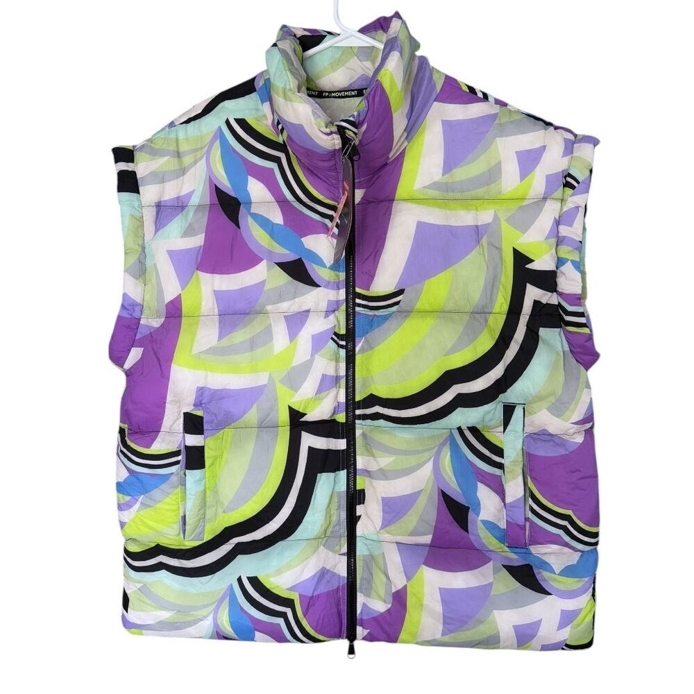 Free People In A Bubble Puffer Vest Women's L Geometric Multicolor Oversized New - Picture 2 of 9